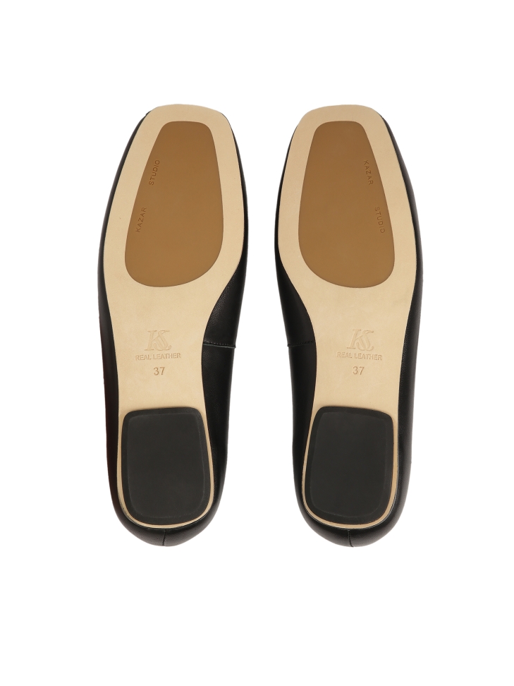 Schwarze Lederballerinas mit abgeschrägter Nase KS GABY