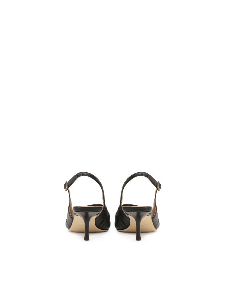 Schwarze Slingback-Pumps mit gerüschtem Schaft KS SELENE