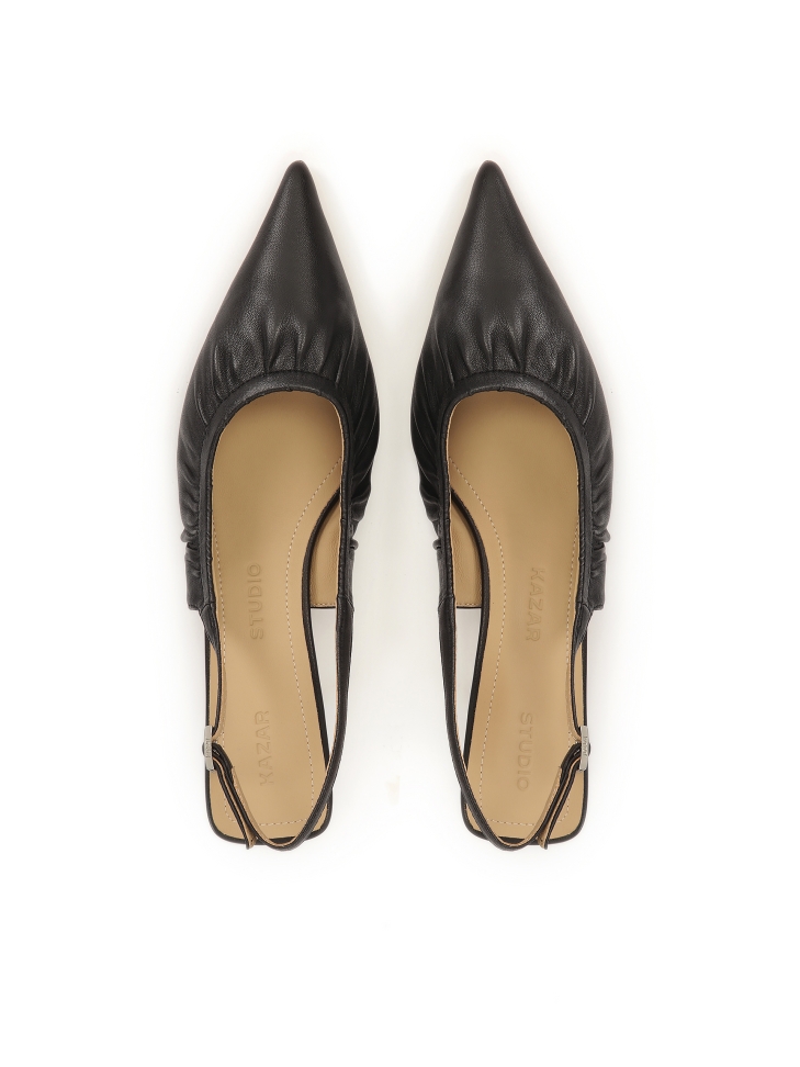 Schwarze Slingback-Pumps mit gerüschtem Schaft KS SELENE