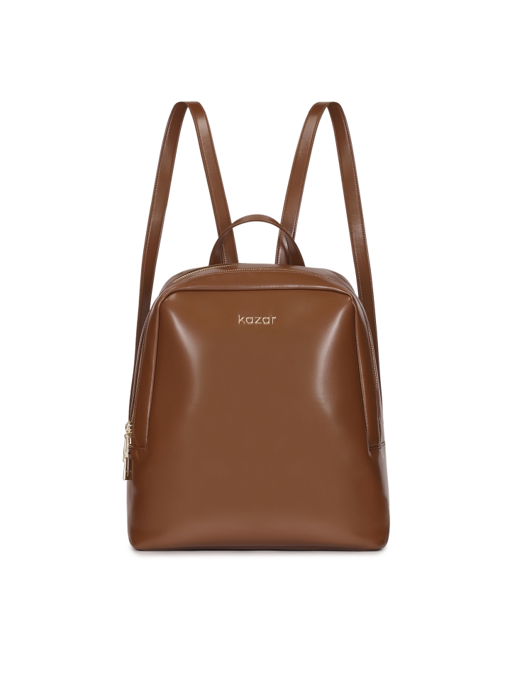 Minimalistischer brauner Rucksack mit goldener Hardware ELLIANA
