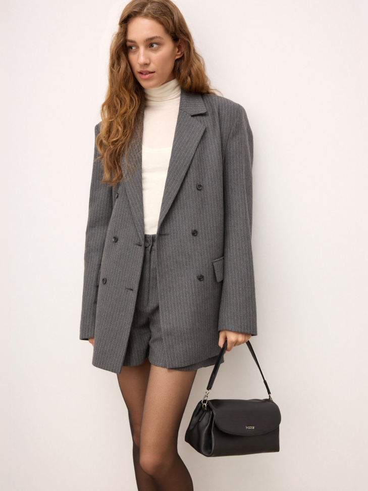 Schwarze Lederhandtasche mit abnehmbaren Riemen ASTRE