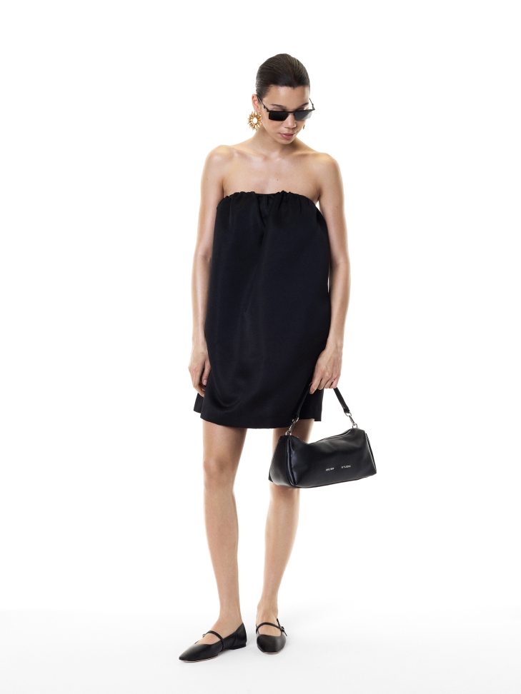 Längliche schwarze Handtasche aus weichem Leder KS VIV