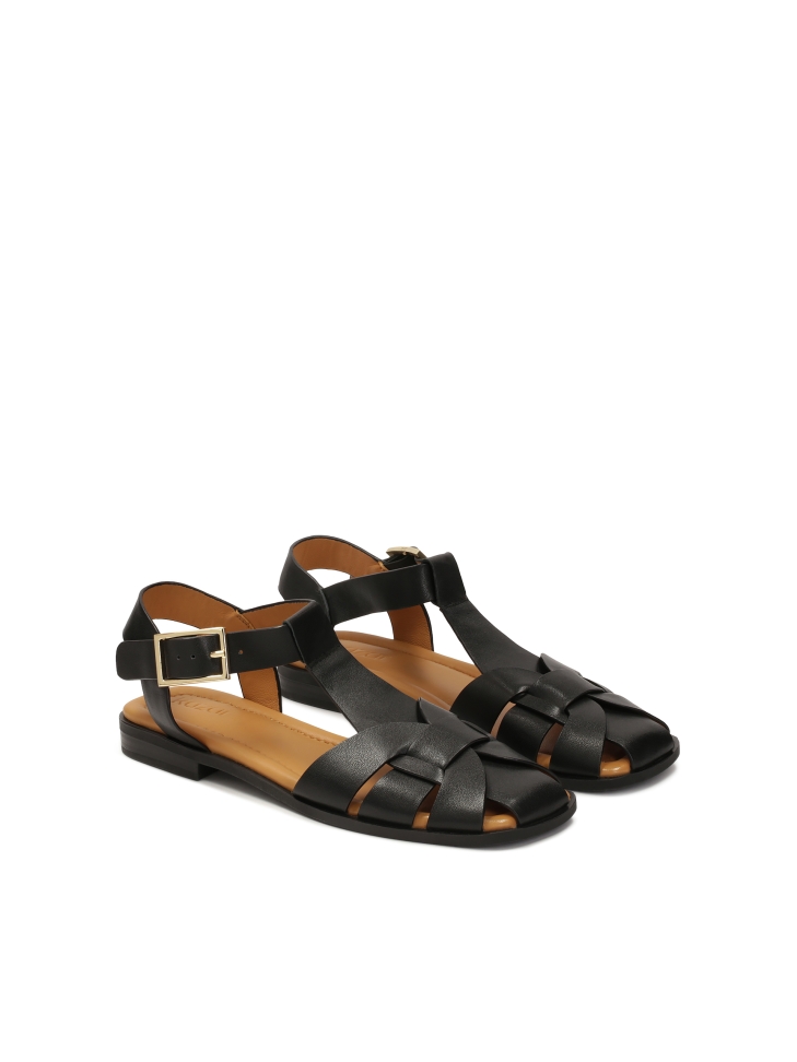 Schwarze Ledersandalen mit integrierter Front MANORI