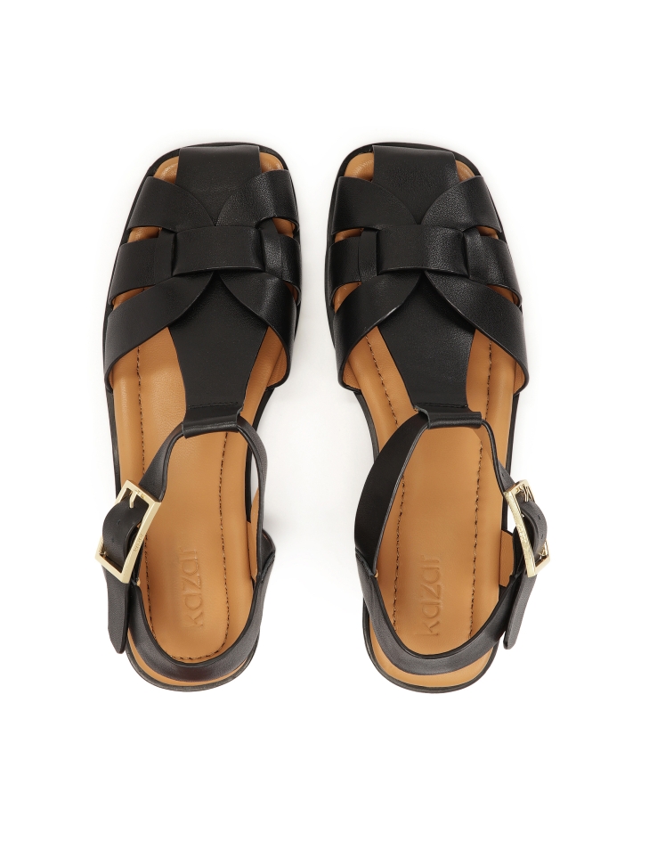 Schwarze Ledersandalen mit integrierter Front MANORI