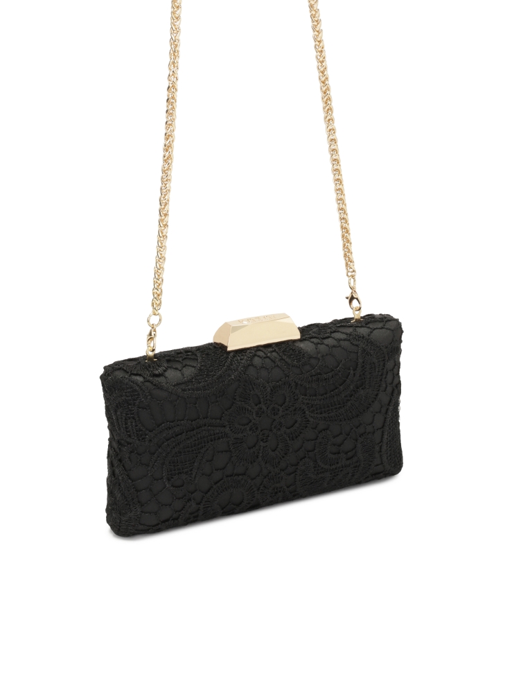 Elegante schwarze Clutch-Tasche aus Guipure CARI
