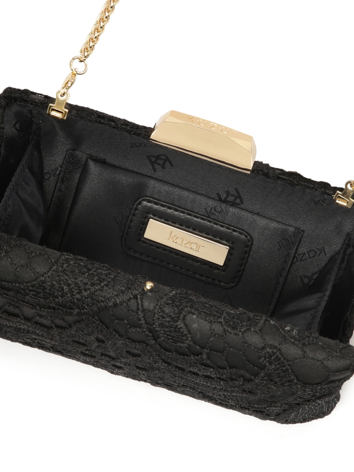 Elegante schwarze Clutch-Tasche aus Guipure CARI