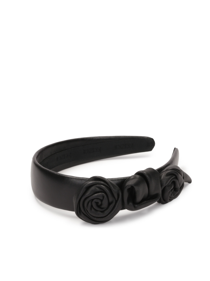 Schwarzes Lederstirnband mit Rosen BURNETT