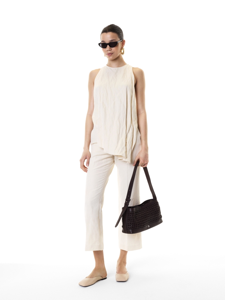 Längliche braune Handtasche mit Flechtmuster KS JOSLYNE