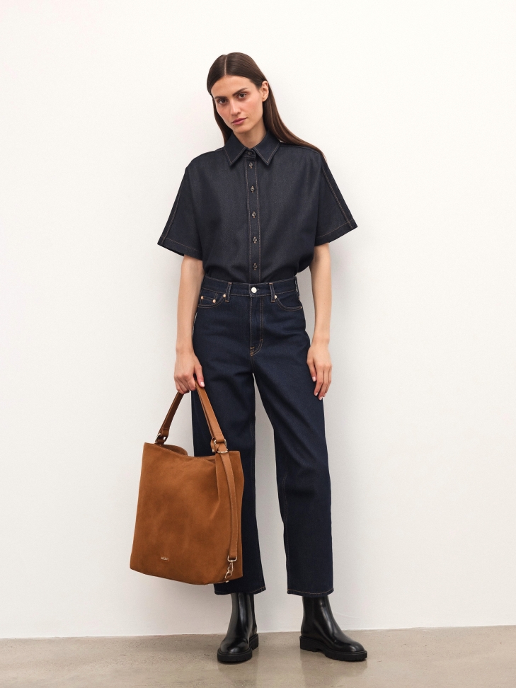 Wildlederhandtasche in Hellbraun mit Handgriff JERRIAR