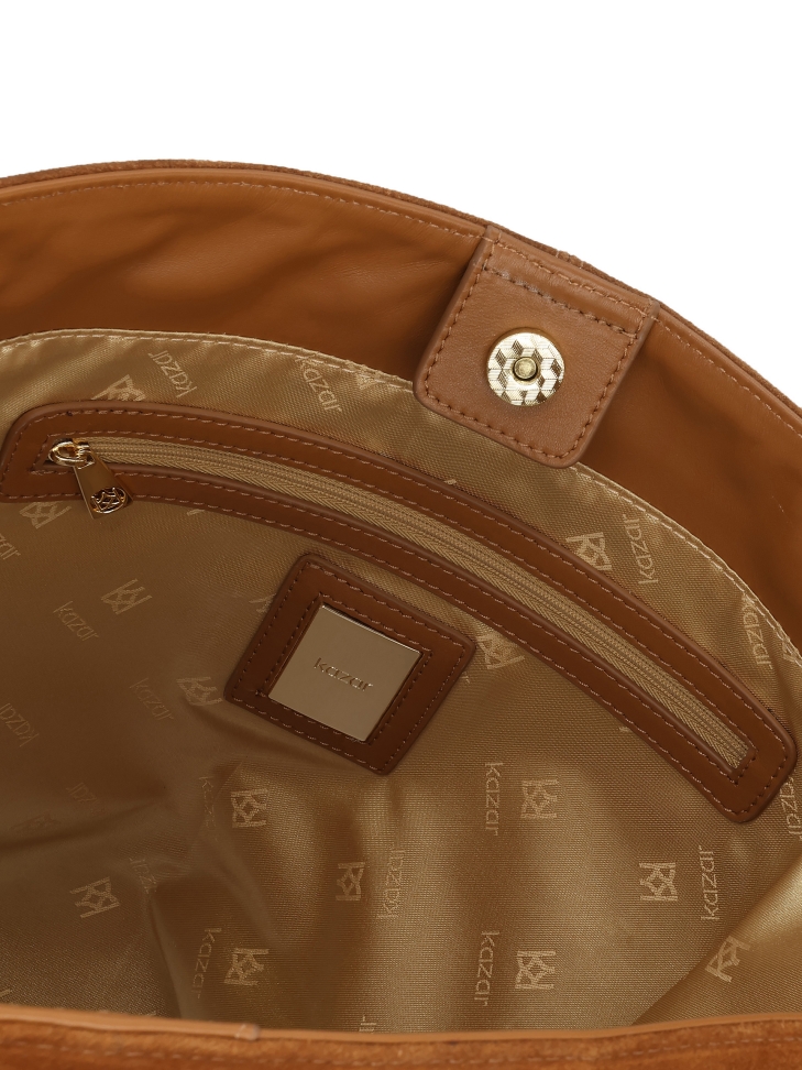 Wildlederhandtasche in Hellbraun mit Handgriff JERRIAR