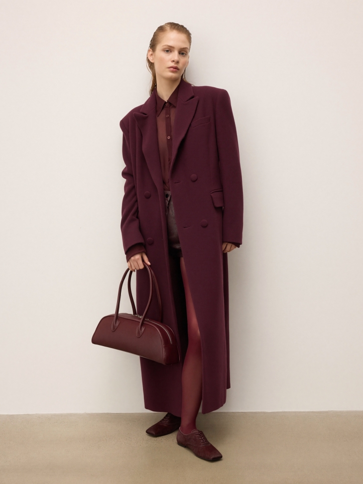 Kastanienbraune, längliche Lederhandtasche mit Borsten KS MODE