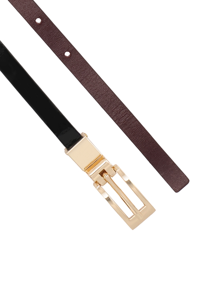 Schmaler zweiseitiger Gürtel in Burgunderrot und Schwarz ELANDRA