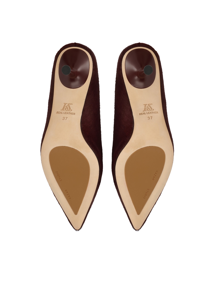 Kastanienbraune Stiletto-Pantoletten mit Naturborsten KS ELYSIE