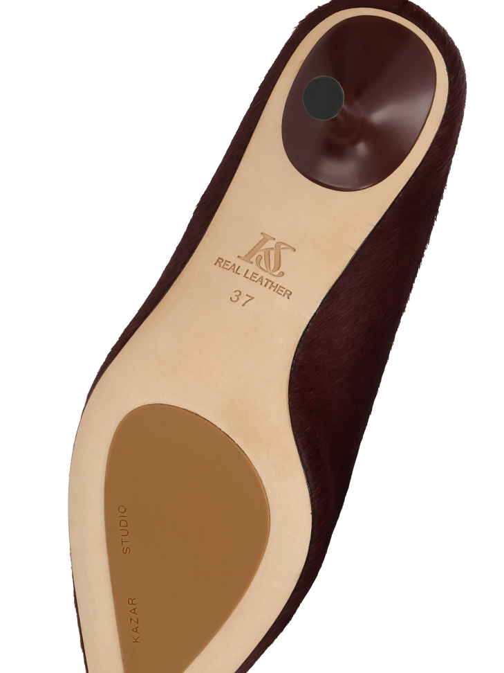 Kastanienbraune Stiletto-Pantoletten mit Naturborsten KS ELYSIE