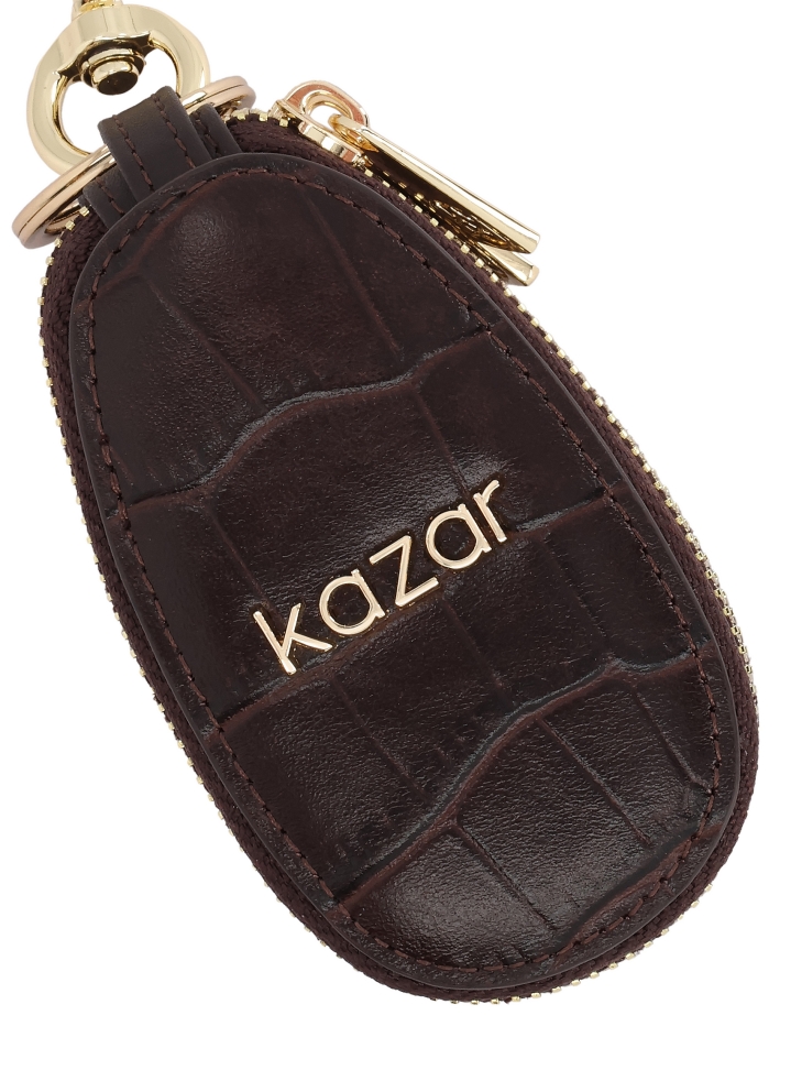 Schlüsseletui aus braunem Leder mit geprägtem Muster  MORRILL