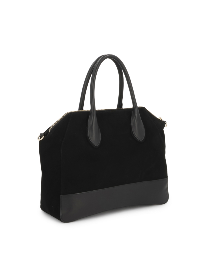 Schwarze Wildlederhandtasche mit Griffen und Riemen AVIELLE