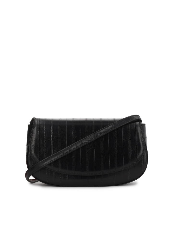 Schwarze steife Handtasche mit einem einzigartigen Muster NALYA